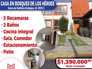 Se vende bonita casa en fracc Bosques de los Héroes, cerca Periférico ecológico, IPETH, CU.