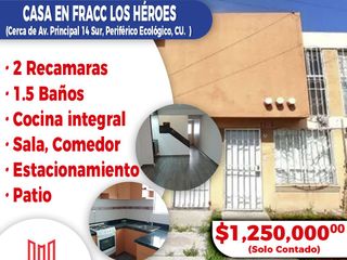 Se vende bonita casa en Fracc Los Héroes, en avenida principal 14 sur cerca de Periférico Ecológico y CU.