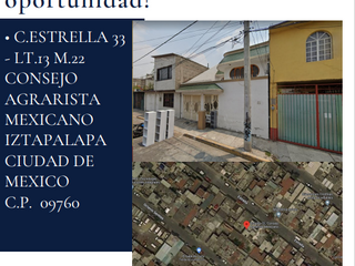 GDS EXECELENTE REMATE DE CASA EN RECUPERACION (TOMA DE POSESION) EN CALLE  ESTRELLA, CONSEJO AGRARISTA IZTAPALAPA, CDMX