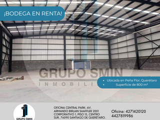 BODEGA EN RENTA DE 800 M2 EN PEÑA FLOR QUERETARO