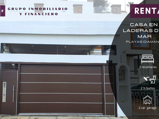 CASA CON VISTA AL MAR EN RENTA EN LADERAS DEL MAR | PLAYA DIAMANTE | 3 REC | 162m2 | $1,800 DLL