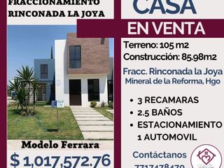 🛑EN-VENTA🛑 🏠💎Excelente Casa en Rinconada la Joya, Fracc. Paseos de Chavarría, Mineral de la Reforma, Hgo 🏡💎