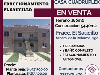 🔴🔴PRE-VENTA🔴🔴 🏡Excelentes Casas Cuadruplex ubicadas en el Fraccionamiento El Saucillo, Mineral de la Reforma, Hgo 🏡