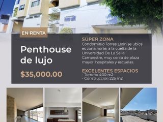 En renta amplio penthouse 4 habitaciones con baño, 2 terrazas, Lomas del Campestre