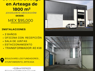 Bodega 1200 m2 en Arteaga