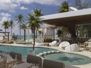Condominio frente al mar con club de playa, terraza vista al mar, pre-construcción venta Cancun