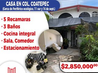 Se vende bonita casa en Col. Coatepec cerca de Periférico Ecológico, 11sur, 3 sur, 16 de septiembre, hospital general