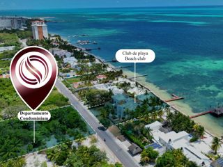 Departamento con Club de playa frente al mar, Alberca, Spa, y business Center, en Costa mujeres, Cancun.